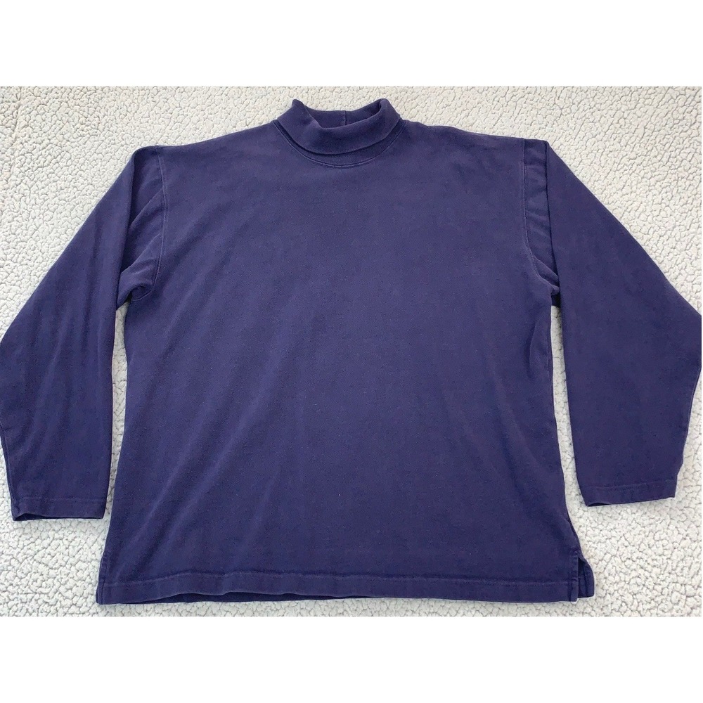 J.‎ Crew Mock Neck Shirt Mens M Navy Blue Long Sleeve Cotton Vintage Y2K